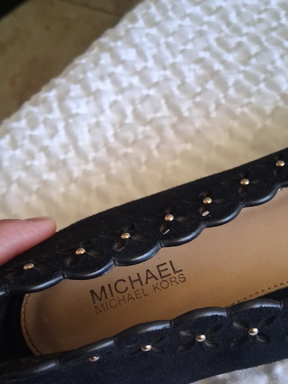 MICHAEL Michael Kors Thalia Black Suede Scalloped Ballet Flats Size 8 M